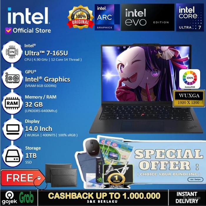 Gambar Lenovo Thinkpad X1 Carbon G12 - Ultra 7 165U 32GB 1TB 14" WUXGA IPS 100% sRGB - Non Bundle dari INTEL STORE ID undefined Tokopedia