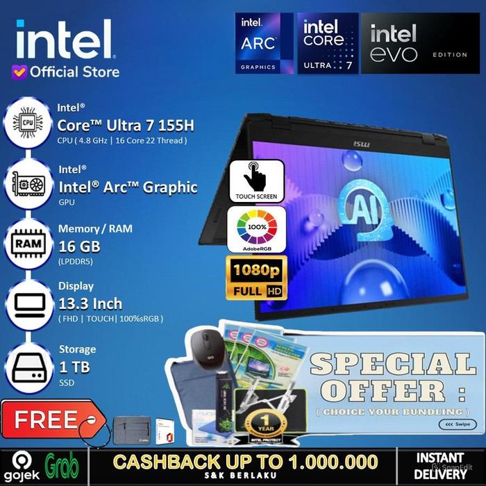 Gambar MSI Summit E13 AI Touch EVO - Ultra 7 155H 16GB 1TB SSD 13.3" FHD 100%sRGB - Non Bundle, Windows 11 HOME dari INTEL STORE ID undefined Tokopedia