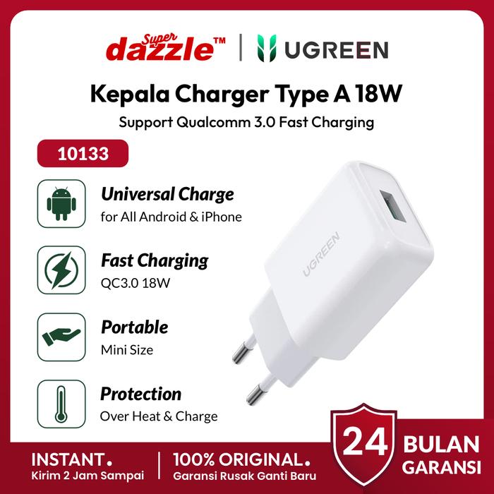 Gambar DZL - UGREEN Kepala Charger Type A 18W 10W Fast Charging Original iPhone Samsung Xiaomi Infinix Ori - 18W White 10133 dari DZL Official Store undefined Tokopedia