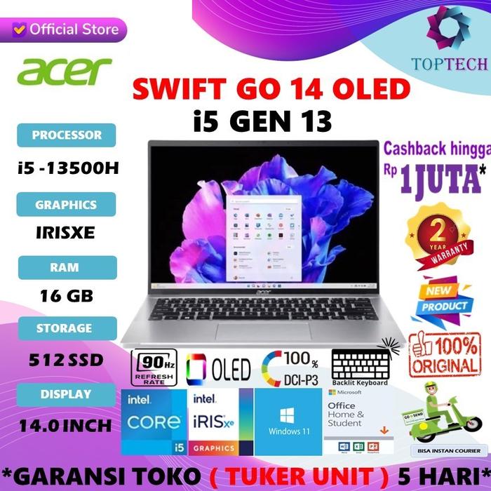 Gambar Acer Swift GO 14 OLED Core i5 13500H 16GB 512GB OHS 14" 2.8K 90Hz - Windows 11 Home, Non Bundling dari Top Tech Comp undefined Tokopedia