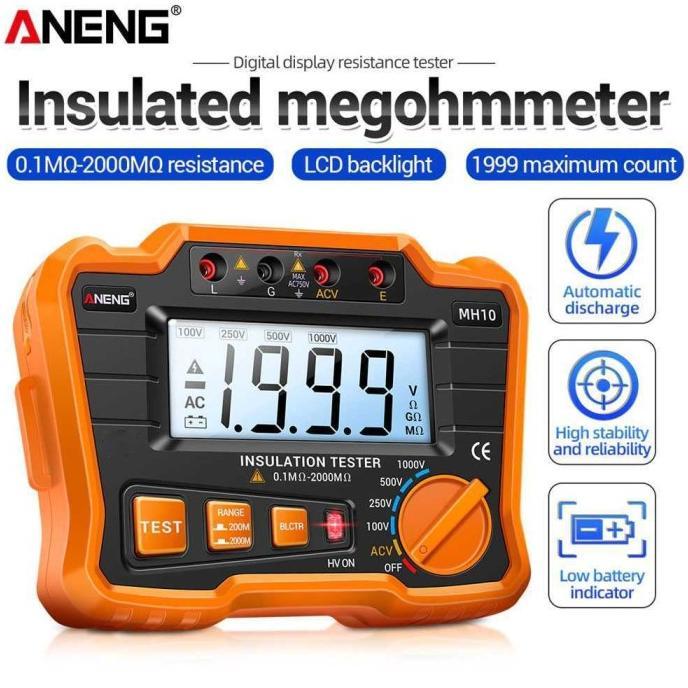 Gambar DIGITAL MEGGER MEGOHMMETER 250/500/1000V 2000M INSULATION TESTER MEGGER TOOL TERBARU - ANENG / MH10 dari Conejaya undefined Tokopedia