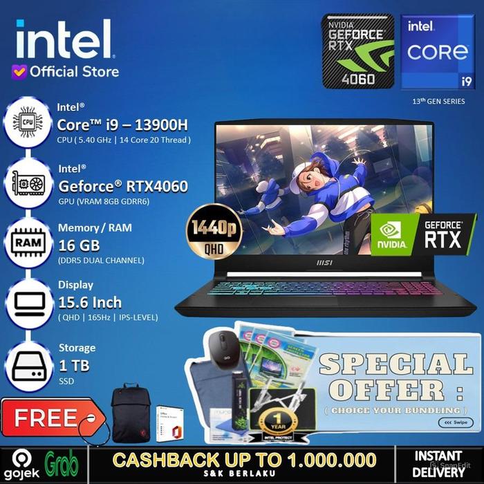 Gambar MSI Katana 15 B13VGK - RTX4060 I9 13900H 16GB 1TB SSD 15.6"QHD 165Hz - Non Bundle, Windows 11 HOME dari INTEL STORE ID undefined Tokopedia