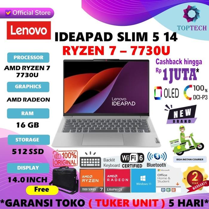 Gambar Lenovo Ideapad Slim 5 OLED Ryzen 7-7730U 16GB 512SSD 14.0 WUXGA W11 OHS - Non Bundling, Blue dari Top Tech Comp undefined Tokopedia