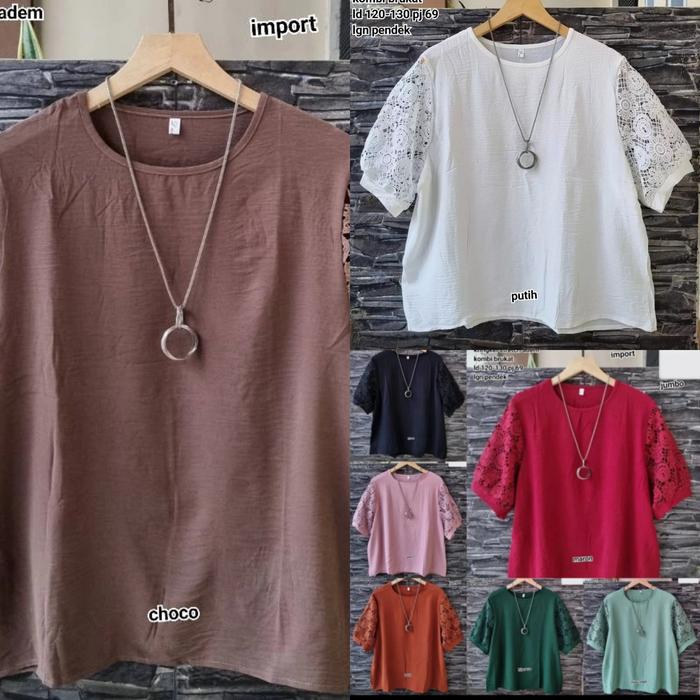 Gambar blouse atasan jumbo mix A(scroll) brukat mix kringkel imp fit to 2L-3L - 689 dari Beliyukkkkk. undefined Tokopedia
