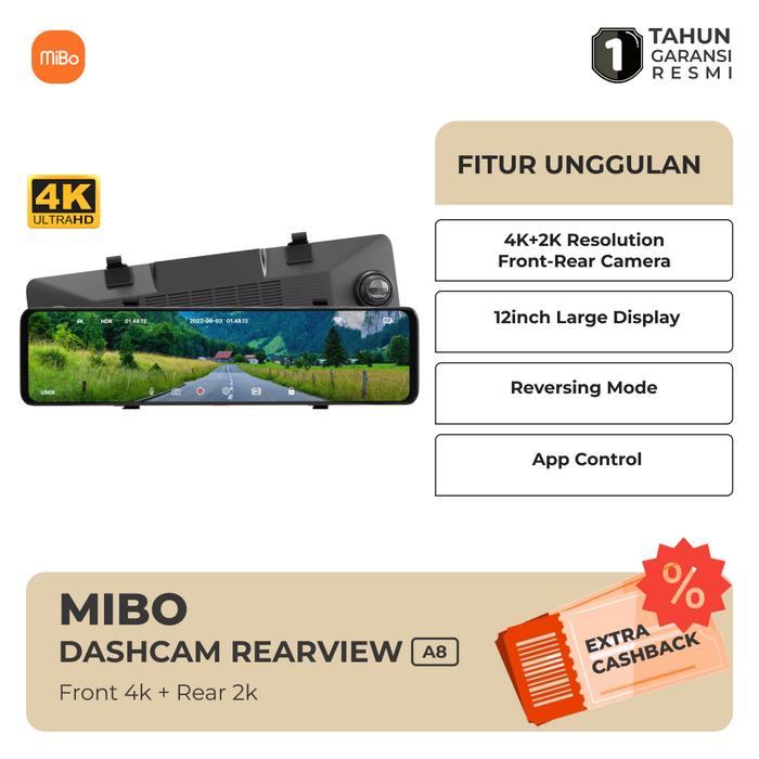 Gambar Mibo A8 Dashcam Spion 12” 4K+2K HDR | Kamera Mobil Depan Belakang + Night Vision + WiFi - Non GPS, Non SD CARD dari MIBO undefined Tokopedia
