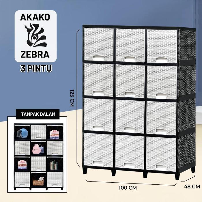 Gambar Lemari Pakaian Plastik Akako Zebra 3 Pintu 4 5 Susun Laci 12 Pintu 15 Pintu Putih Rotan Murah Kokoh - ZEBRA 3P 4S dari armando5 undefined Tokopedia