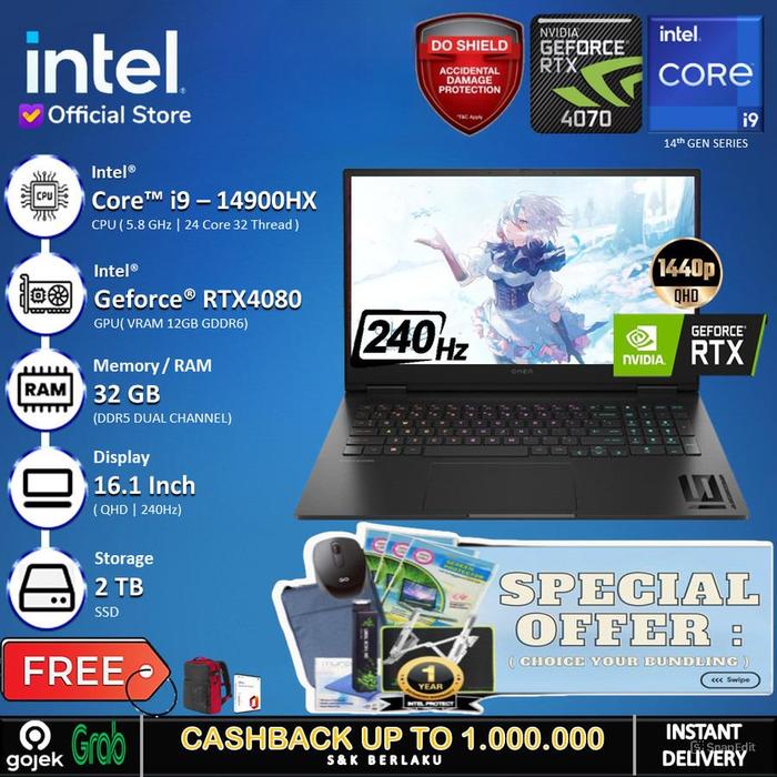 Gambar HP Omen 16 WF1005TX - RTX4080 I9 14900HX 32GB 2TB SSD 16.1"QHD 240Hz - Non Bundle, Windows 11 HOME dari INTEL STORE ID undefined Tokopedia