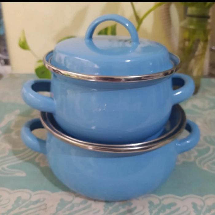 Gambar Panci Set Enamel 12 + 14 cm Dutch Oven Warna Kedaung - Biru dari Pondok Rohani BMS undefined Tokopedia