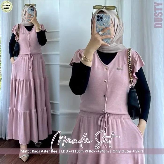 Gambar Tanpa Inner !! Setelan Manda Rok Outer Knit Fit To XL // Setelan Outer Polos // Oneset Muslimah Polos Outer Wanita KEkinian // Setcel Wanita // Setelan Wanita - Dusty Pink, Fit To XL dari Fmcollection55 undefined Tokopedia