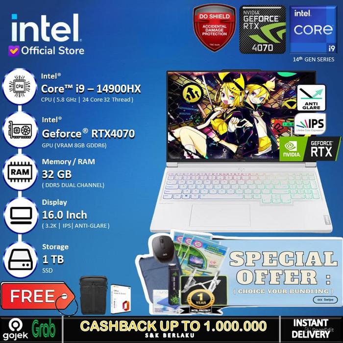 Gambar Lenovo Legion 7 16 16IRX9 - RTX4070 I9 14900HX 32GB 1TB SSD 16" 3.2K - Non Bundle, Windows 11 HOME dari INTEL STORE ID undefined Tokopedia
