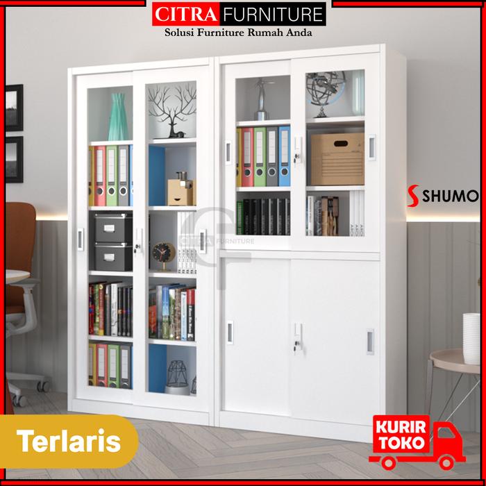 Gambar SHUMO Lemari Arsip Besi 4 Pintu Sliding Kaca White Nevada Series - DIRAKIT dari Citra furniture undefined Tokopedia