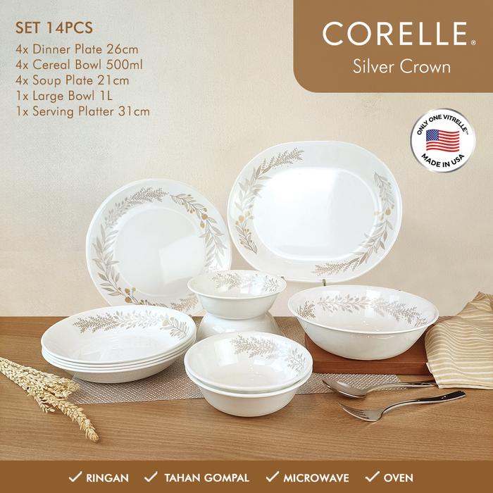Gambar CORELLE SILVER CROWN Dinner Set / Set Piring Makan / Set Piring Mangkok Makan - Set 14pcs dari Homeland Store undefined Tokopedia