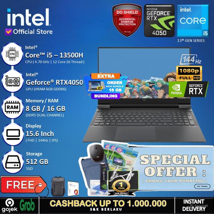 Gambar HP Victus 15 FA1515TX - RTX4050 I5 13500H 16GB 512GB SSD15.6" FHD144Hz - Non Bundle, 8GB dari INTEL STORE ID undefined Tokopedia