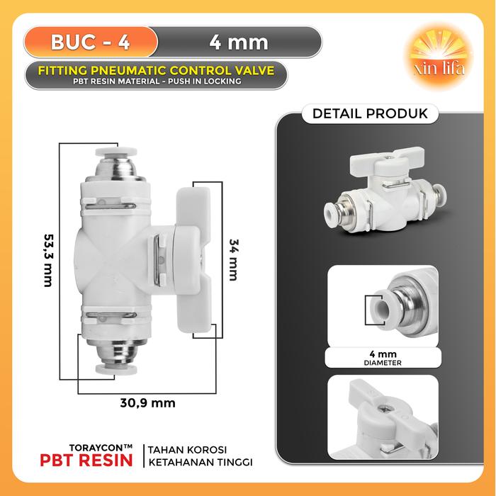 Gambar BUC Fitting Pneumatic Valve Stop Kran Air Udara Selang PU Inline Flow Control Tube Pipeline Valves Pneumatic Fitting Push in BUC - BUC-4 dari XIN LIFA undefined Tokopedia