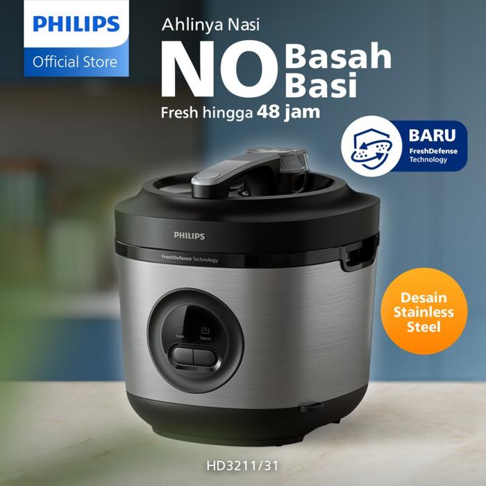 Gambar PHILIPS Rice Cooker HD3211/31 Penanak Nasi 1.8L - 3000 Premium Series - Silver - Bakuhanseki Inner Pot - Anti lengket - FreshDefense Technology - Nasi No Basi hingga 48 Jam - 400 Watt - PLUS BUBBLE dari alvajo_NEW undefined Tokopedia