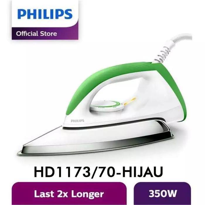 Gambar Setrika Philips Classic HD1173 / HD1172 Electric Dry Iron Tapak Anti Lengket - HD1173/70-HIJAU dari Toko Multi Elektronik undefined Tokopedia
