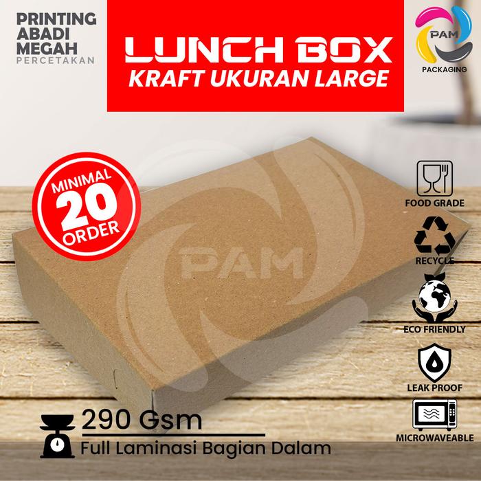 Gambar PAPER LUNCH BOX TAKEAWAY KEMASAN KOTAK MAKANAN BAHAN KRAFT LARGE dari Pam Packaging undefined Tokopedia