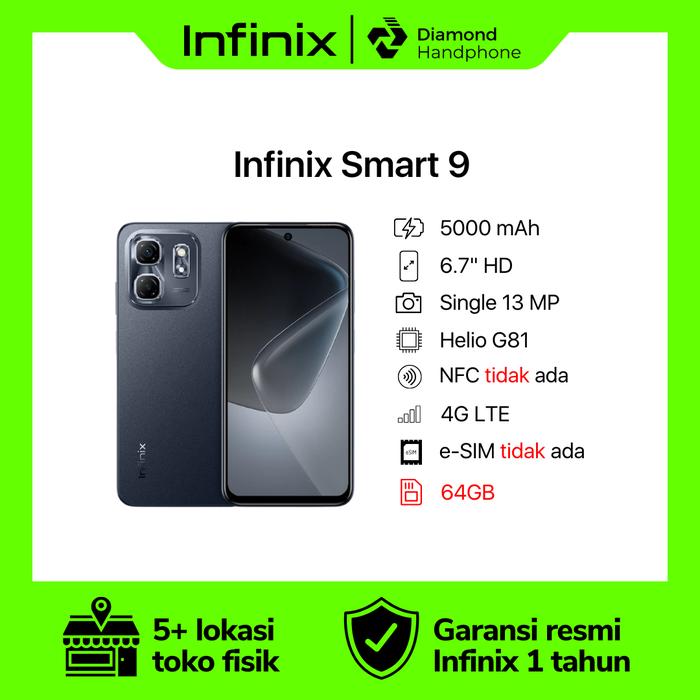 Gambar Infinix Smart 9 4/64 4/64GB 4GB 64GB Garansi Resmi - Black dari Diamond Handphone Bali undefined Tokopedia