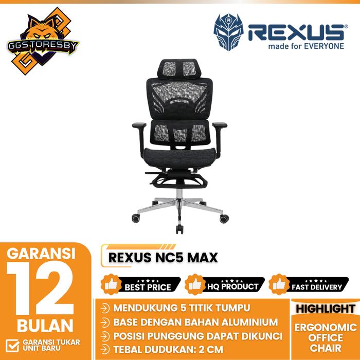 Gambar REXUS NC5 MAX ERGONOMIC Office Chair - Black dari GGSTORESBY undefined Tokopedia