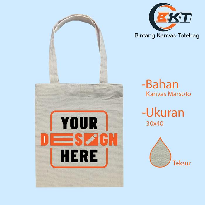 Jual Tas Tote Bag 30x40 Kanvas Tebal Cream-Custom Logo Sendiri