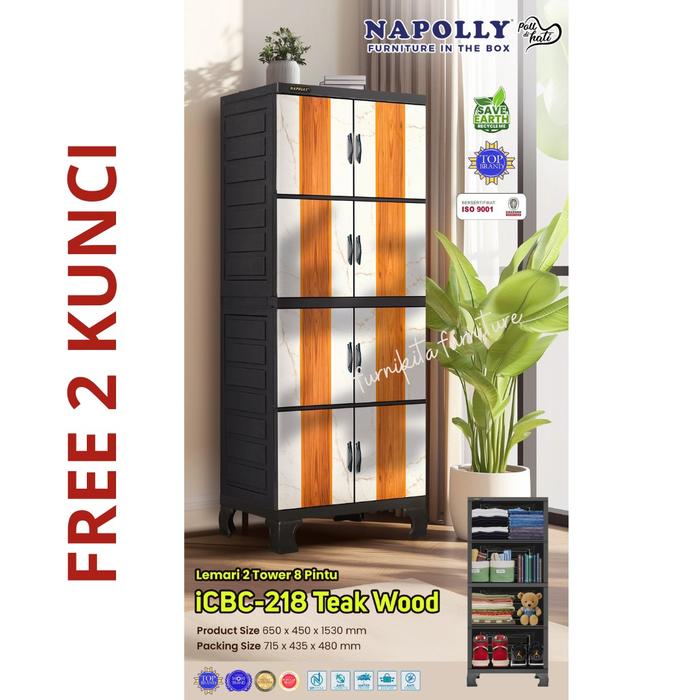 Gambar NAPOLLY ICBC 218 - LEMARI PAKAIAN PLASTIK JUMBO SUSUN 4 - TEAKWOOD dari Furnikita undefined Tokopedia