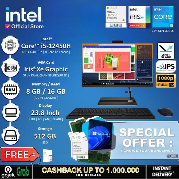 Gambar PC AIO Lenovo Ideacentre 3 - I5 12450H 8G 512G 23.8" FHD IPS W11 & OHS - 8 GB dari INTEL STORE ID undefined Tokopedia
