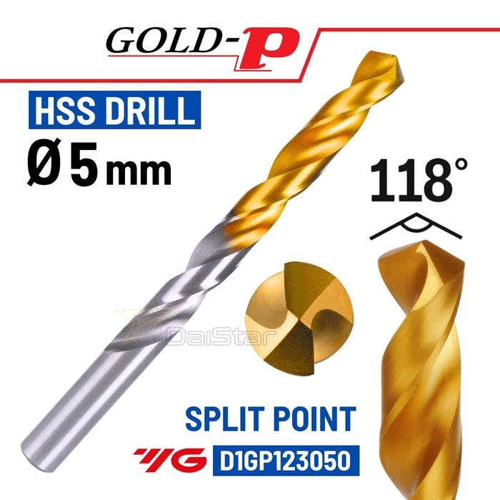 Gambar Mata Bor 5 mm HSS Gold P Split Point YG-1 Mata Bor Besi Baja Stainless 5mm YG1 dari Gold-P Drill undefined Tokopedia