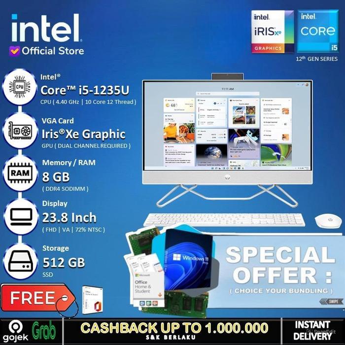 Gambar HP AIO 24 I5 1235 8GB 1TB W11PRO+OHS 23.8FHD BLK-CB1998D - Windows 11 HOME, 8GB 1TB dari INTEL STORE ID undefined Tokopedia