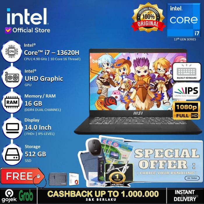 Promo MSI Modern 14H D13MG - I7 13620H 16G 512GB 14