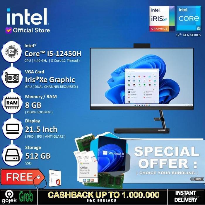 Gambar PC AIO Lenovo Ideacentre 3 - I5 12450H 8GB 512GB SSD 21.5"FHD IPS W11+OHS - Windows 11 HOME dari INTEL STORE ID undefined Tokopedia
