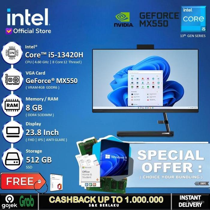 Gambar PC AIO Lenovo Ideacentre 3 - MX550 I5 13420H 8GB 512GB SSD 23.8"FHD IPS - Windows 11 HOME dari INTEL STORE ID undefined Tokopedia