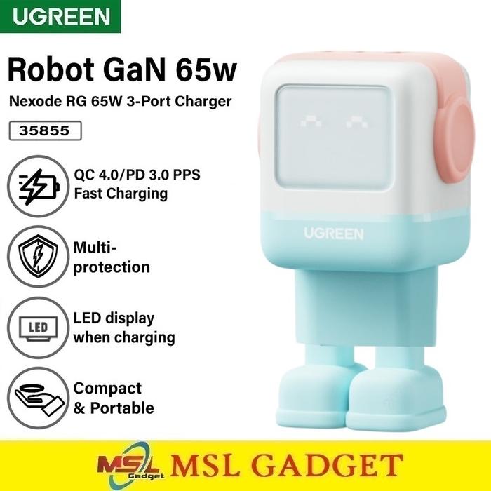 Gambar UGREEN Kepala Charger 100W 65W GaN Robot Multi Port USB Type C PD Super Fast Charging - 65W BIRU dari MSL Gadget undefined Tokopedia