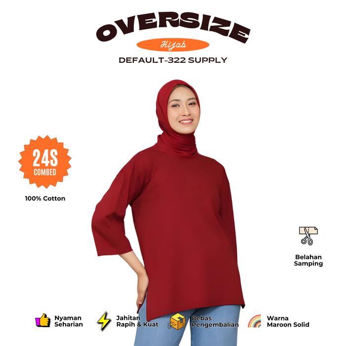 Gambar Baju Kaos Polos Oversize Hijab Wanita Tangan 3/4 Combed 24s M-XXL - Maroon, M dari DEFAULT-322 undefined Tokopedia
