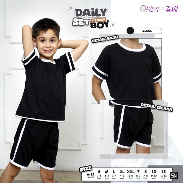 Gambar Kazel Daily Set Pendek Boy - Setelan Anak Laki-Laki - Black, S dari Baby Wise Surabaya undefined Tokopedia