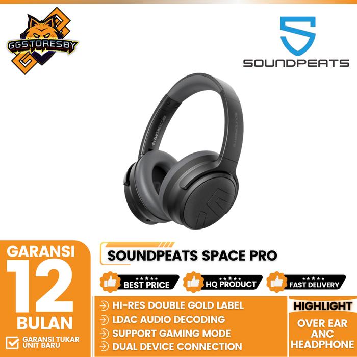 Gambar SOUNDPEATS SPACE PRO OVER EAR ANC ACTIVE NOISE CANCELING HEADPHONES - Black dari GGSTORESBY undefined Tokopedia