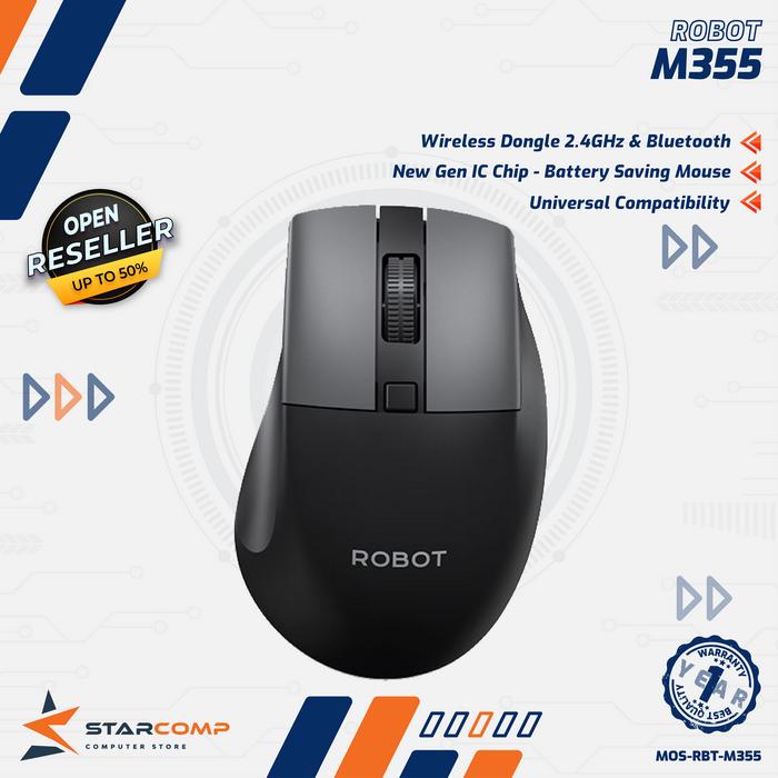 Gambar ROBOT M355 Mouse Multi Device Dual Mode Bluetooth 5.0 + Wireless 2.4G Silent Click - Hitam dari Starcomp Semarang undefined Tokopedia
