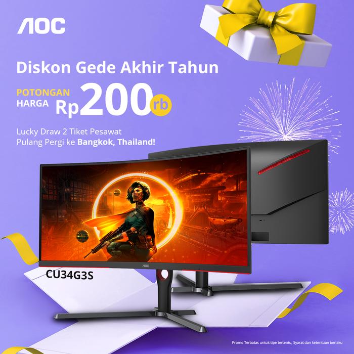 Gambar AOC LED 34” CU34G3S CURVED 3K 165Hz 1MS VA PANEL dari PCSmarts undefined Tokopedia