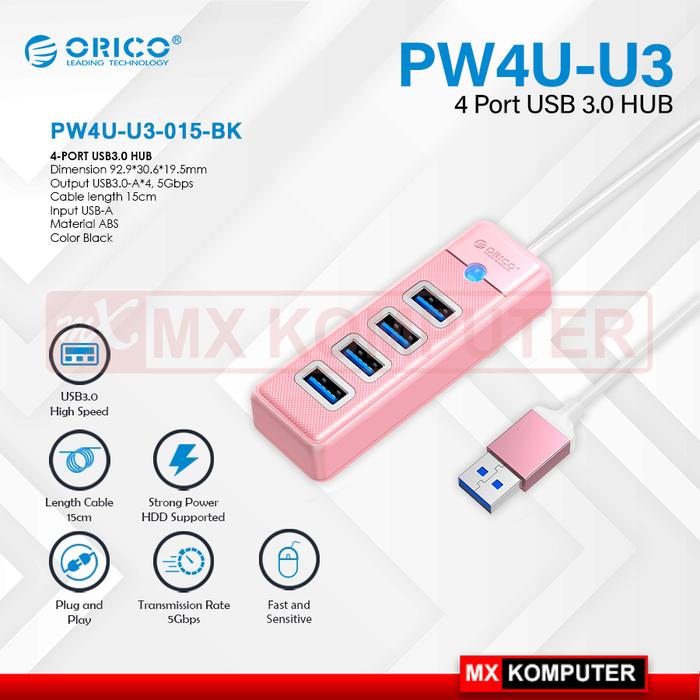 Gambar USB HUB ORICO 4 Ports USB-A To USB3.0 HUB - PW4U-U3-015 - Merah Muda dari MXKomputer_NEW undefined Tokopedia