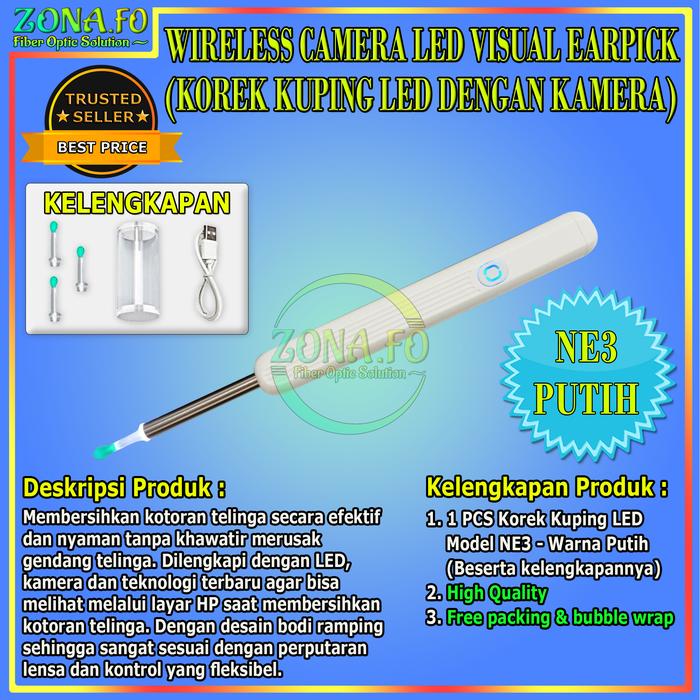 Gambar Korek Kuping Pembersih Telinga Dengan Kamera LED Wifi NE3 / Camera Visual Ear Stick Senter Lampu Flashlight LED / Smart Visual Ear Cleaning Endoscope Earpick - MODEL NE3 PUTIH dari Zona FO undefined Tokopedia