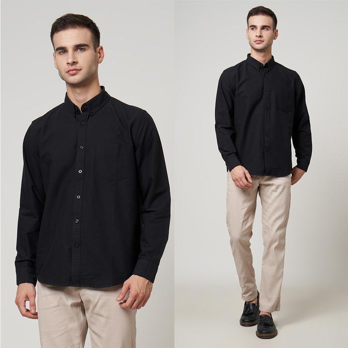 Gambar ZANVI Ethan Kemeja Pria Oxford Panjang Black Reguler Fit - XXL dari Zanvi Official undefined Tokopedia