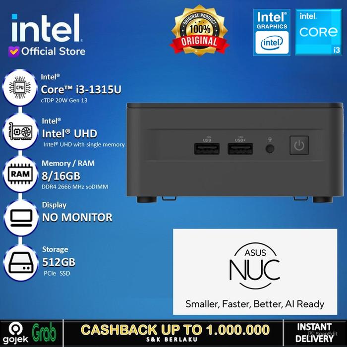 Gambar ASUS MINI PC NUC 13 PRO I3 I3 1315U 8GB 512GB W11PRO - BARBONE, DOS  dari INTEL STORE ID undefined Tokopedia