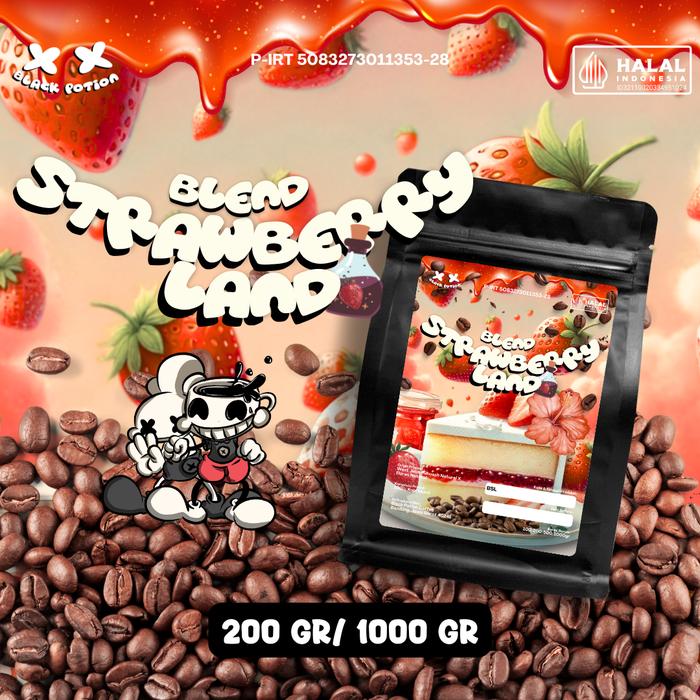 Gambar Blend Strawberry Land Coffee Bean Arabika Biji Kopi by Black Potion Coffee - 200gr, Biji Utuh dari Black Potion Coffee Roaster undefined Tokopedia