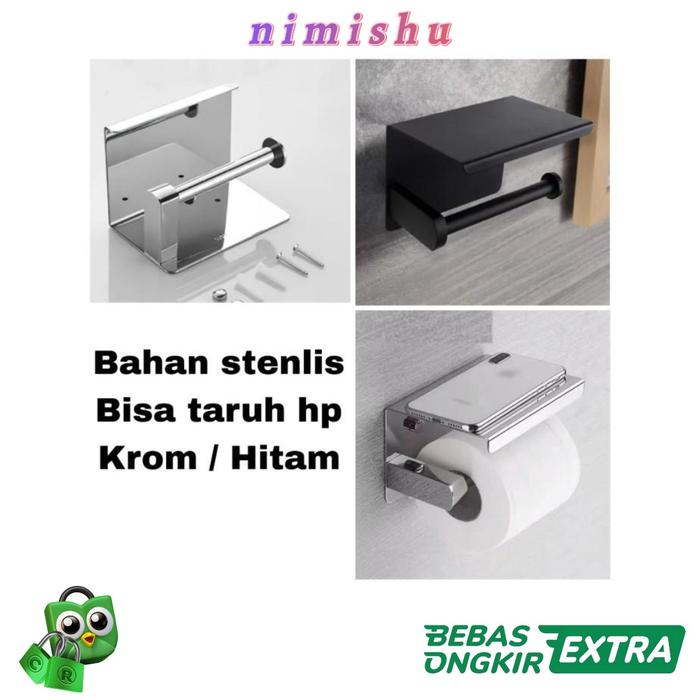 Gambar PTR Tempat Tisu Gulung / Tissue Roll Kamar Mandi Stainless Hitam dari nimishu undefined Tokopedia