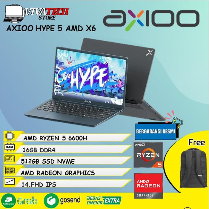 Promo Laptop AXIOO HYPE 5 AMD X6 RYZEN 5 6600H 16GB 256GB/512GB