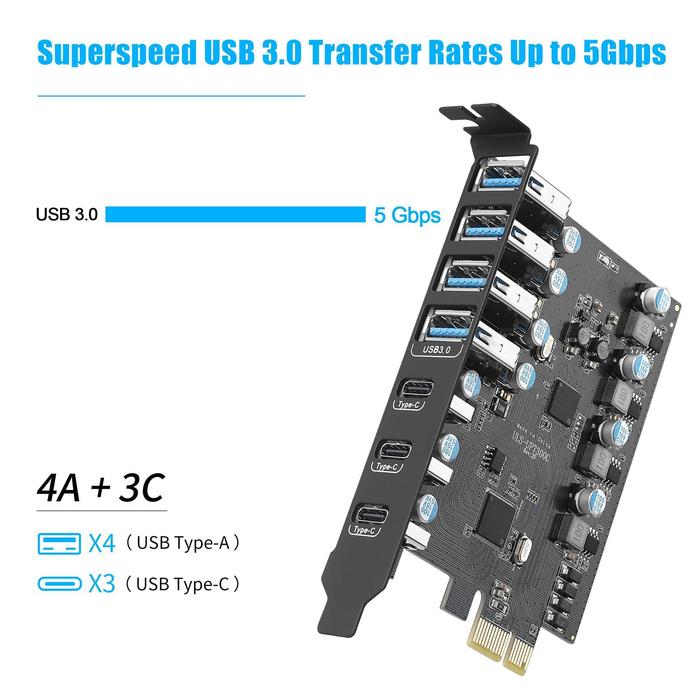 Gambar PCIE USB HUB 8 Port USB3.0 USB Type C PCI Express USB C High Speed - USB HUB 4A+3C dari Buana Online Store undefined Tokopedia