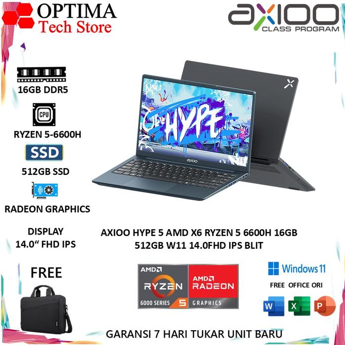 Gambar Axioo Hype 5 Amd x6 RYZEN 5-6600H 16GB 512SSD WIN11 14FHD - Unit Only dari Optima Tech undefined Tokopedia