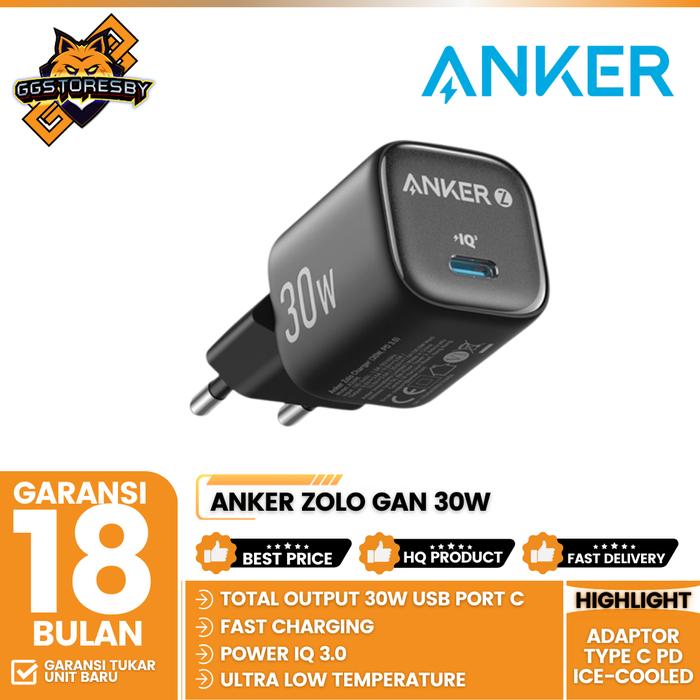 Gambar ANKER ZOLO GAN 30W ADAPTOR TYPE C PD ICE-COOLED FAST CHARGING - A2698 - 30W GAN Black dari GGSTORESBY undefined Tokopedia