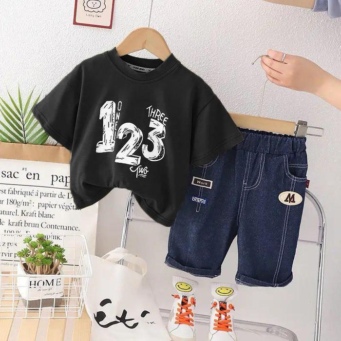 Gambar setelan baju import anak laki laki perempuan motif 123 terlaris untuk umur 1-5 tahun - Hitam, 1 tahun dari Family Grosir Store undefined Tokopedia