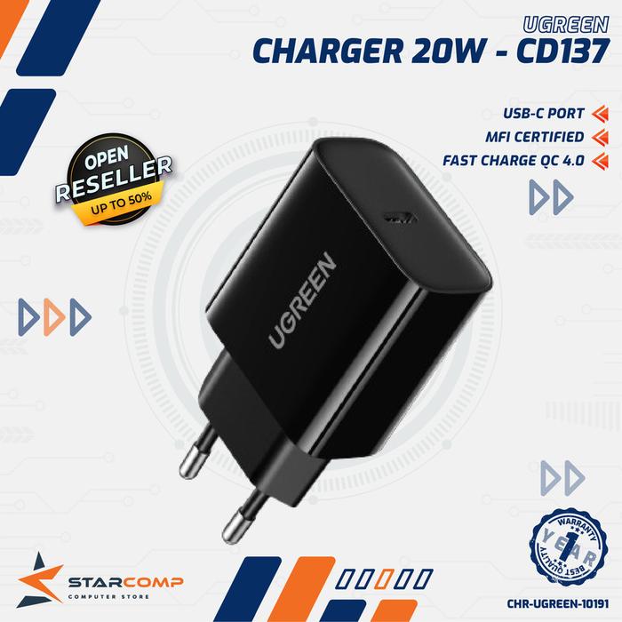 Gambar UGREEN Kepala Charger iPhone Fast Charging 20w 10191 60450 - Black [10191] dari Starcomp Solo undefined Tokopedia