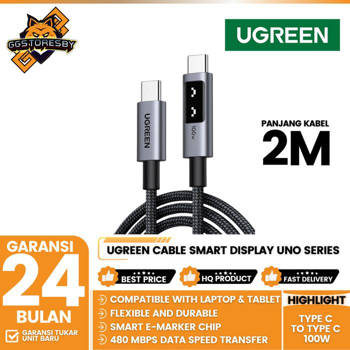 Gambar UGREEN CABLE SMART DISPLAY UNO SERIES PD TYPE C TO TYPE C 100W - 35512 / 35501 - 35512 2M dari GGSTORESBY undefined Tokopedia